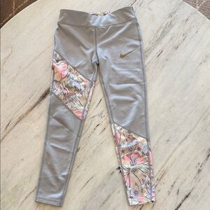 Nike Gray Leggings with Pink Floral Panels